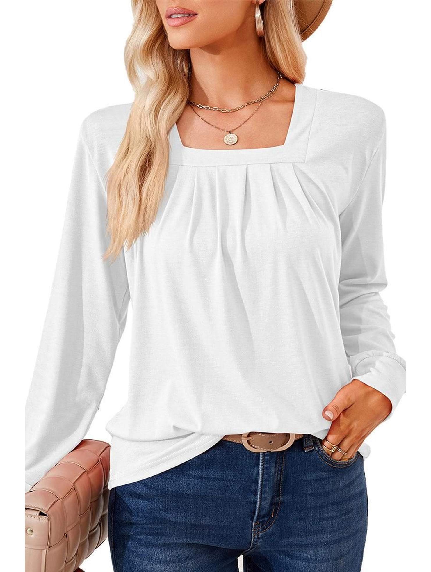 WOMEN SQUARE NECK FLUTTER LONG SLEEVE TOP - Doublju