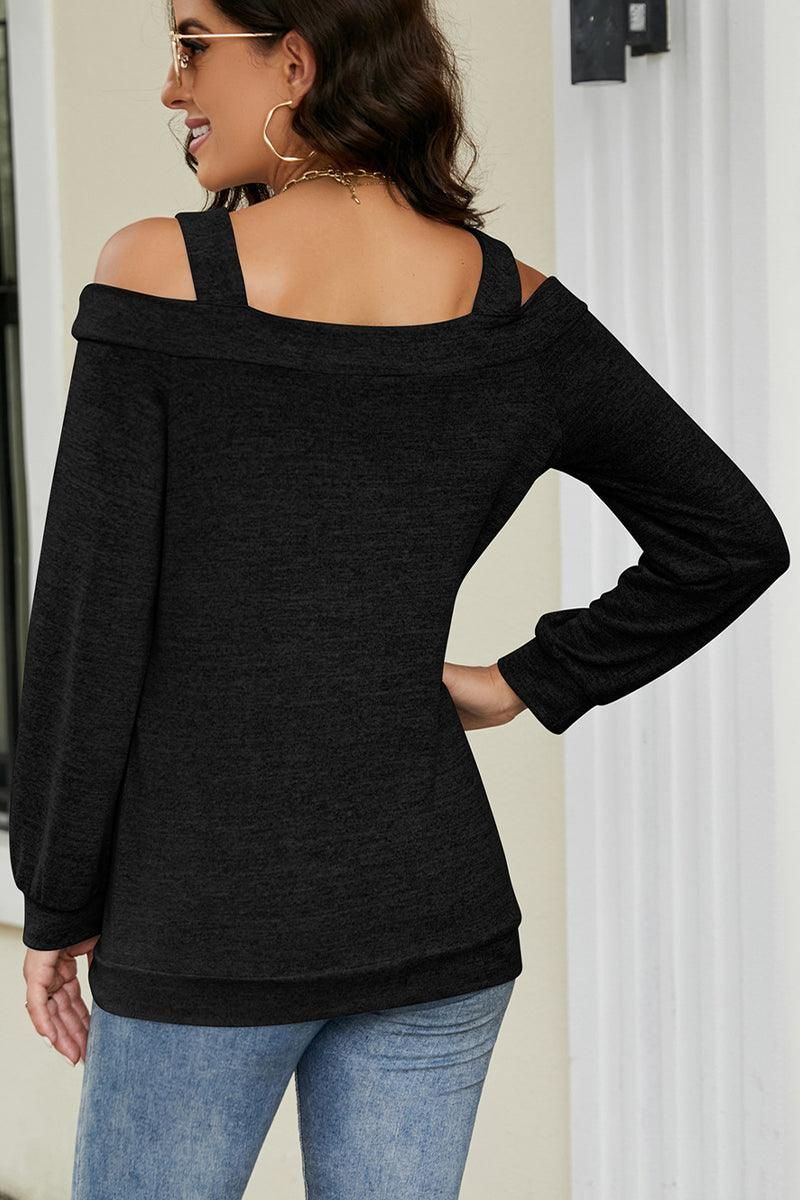 WOMEN CUT OUT SHOULDER SEXY PULLOVER TOP - Doublju