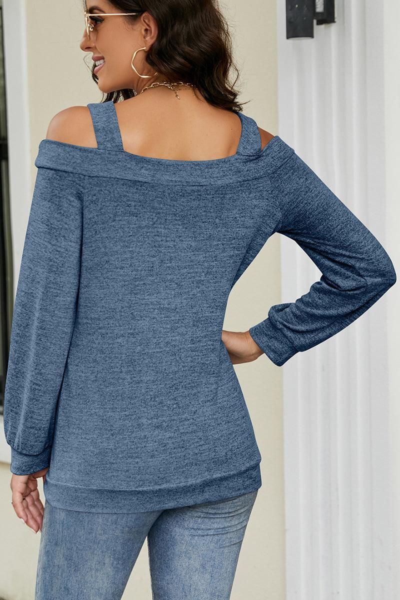 WOMEN CUT OUT SHOULDER SEXY PULLOVER TOP - Doublju