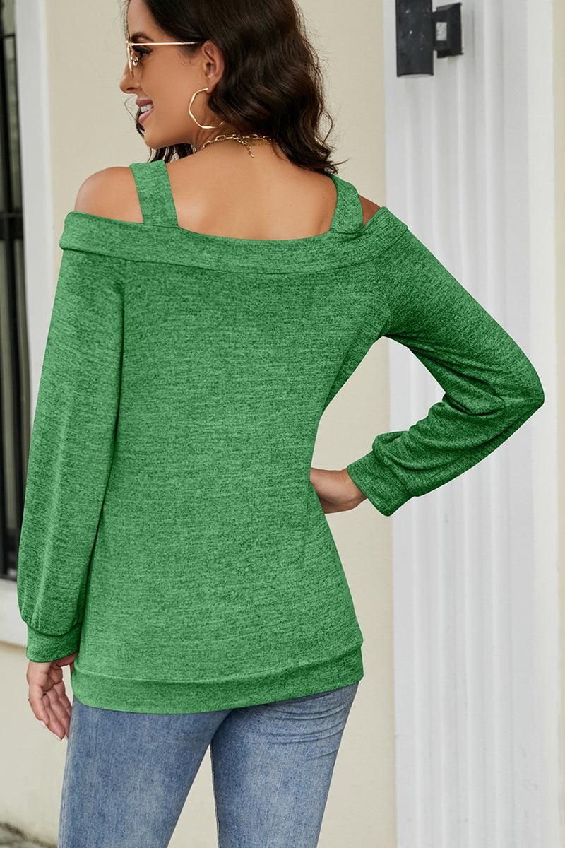 WOMEN CUT OUT SHOULDER SEXY PULLOVER TOP - Doublju