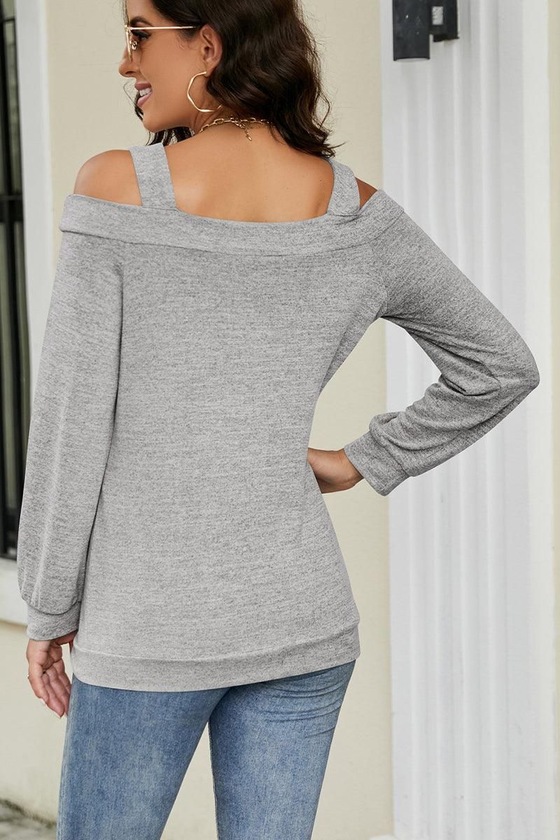 WOMEN CUT OUT SHOULDER SEXY PULLOVER TOP - Doublju