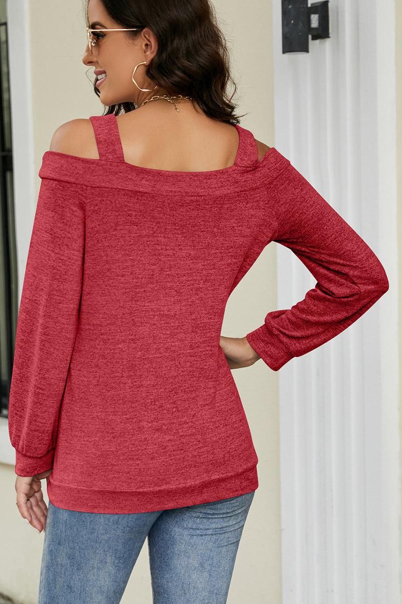 WOMEN CUT OUT SHOULDER SEXY PULLOVER TOP - Doublju