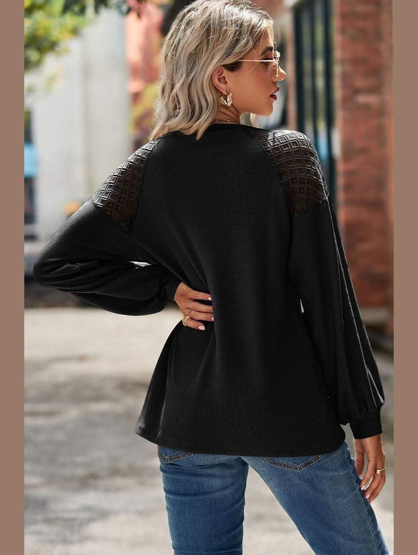 WOMEN LACED SHOULDER DETAILED CASUAL JUMPER TOP - Doublju