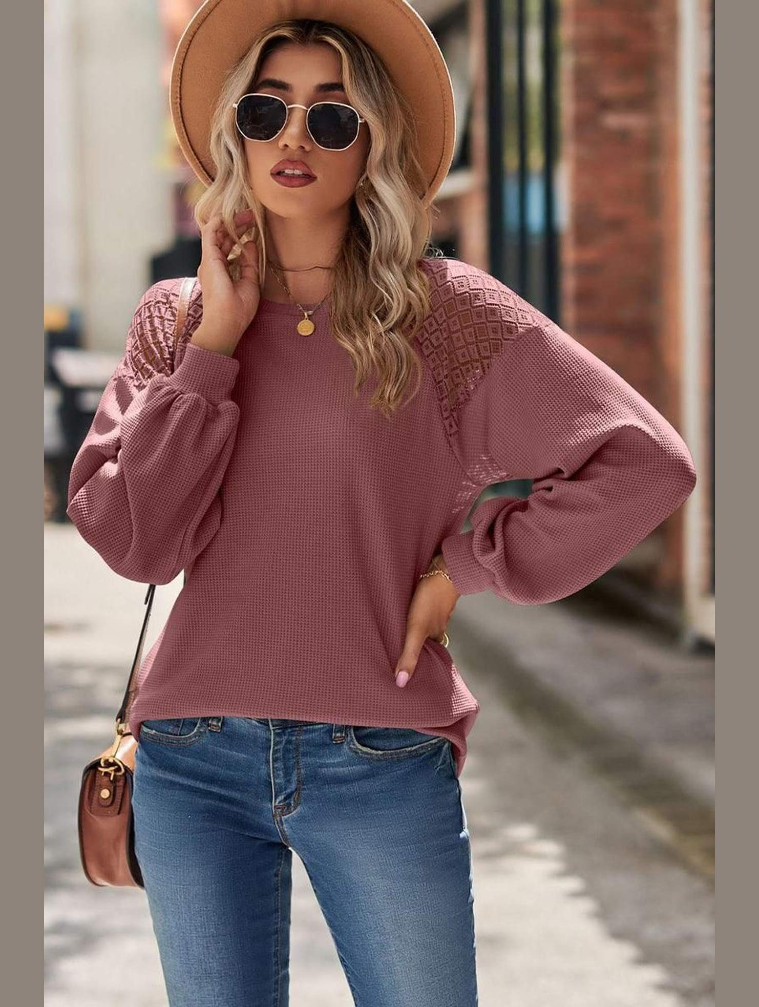 WOMEN LACED SHOULDER DETAILED CASUAL JUMPER TOP - Doublju