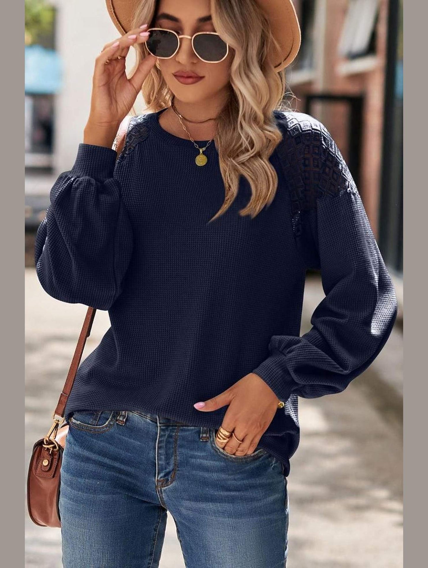WOMEN LACED SHOULDER DETAILED CASUAL JUMPER TOP - Doublju