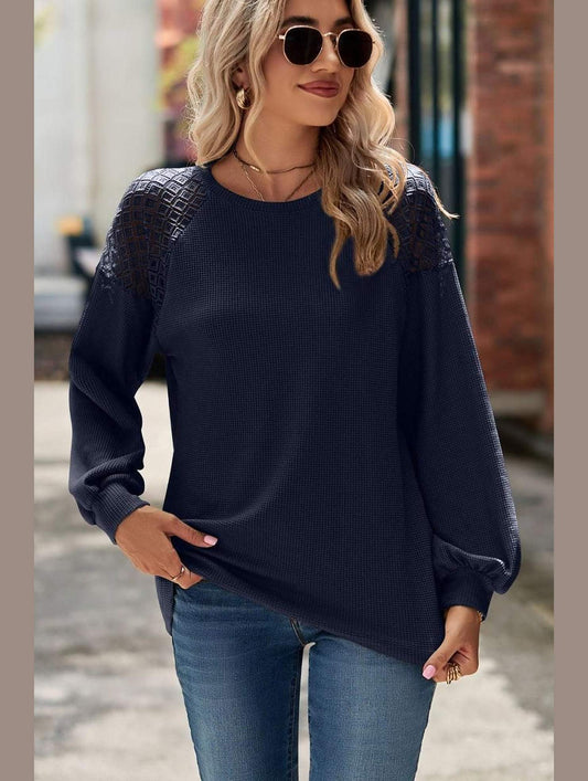 WOMEN LACED SHOULDER DETAILED CASUAL JUMPER TOP - Doublju