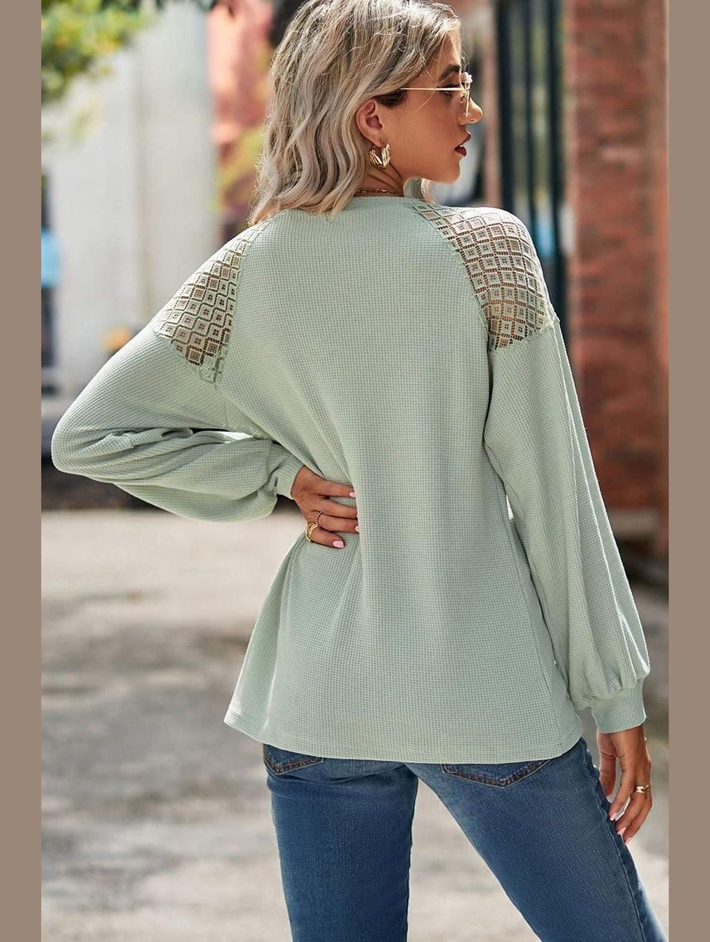 WOMEN LACED SHOULDER DETAILED CASUAL JUMPER TOP - Doublju