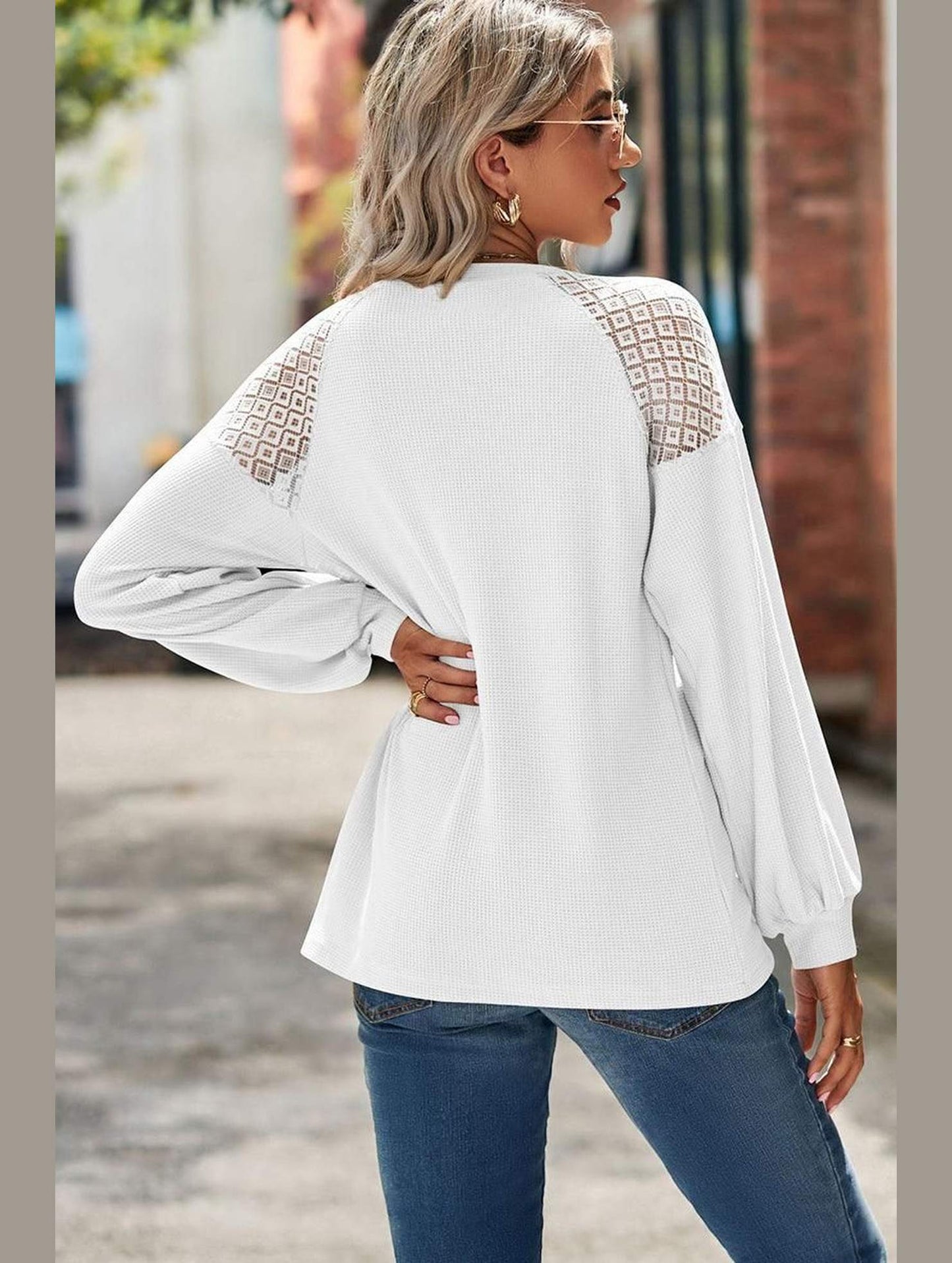 WOMEN LACED SHOULDER DETAILED CASUAL JUMPER TOP - Doublju