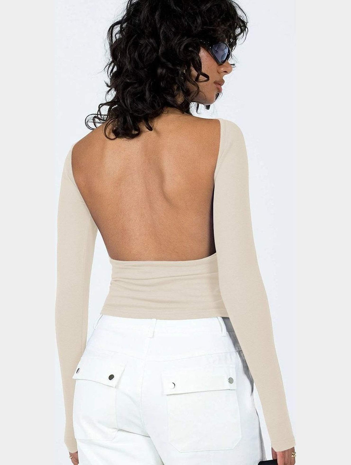 WOMEN LONG SLEEVE BACKLESS TIGHT T SHIRT