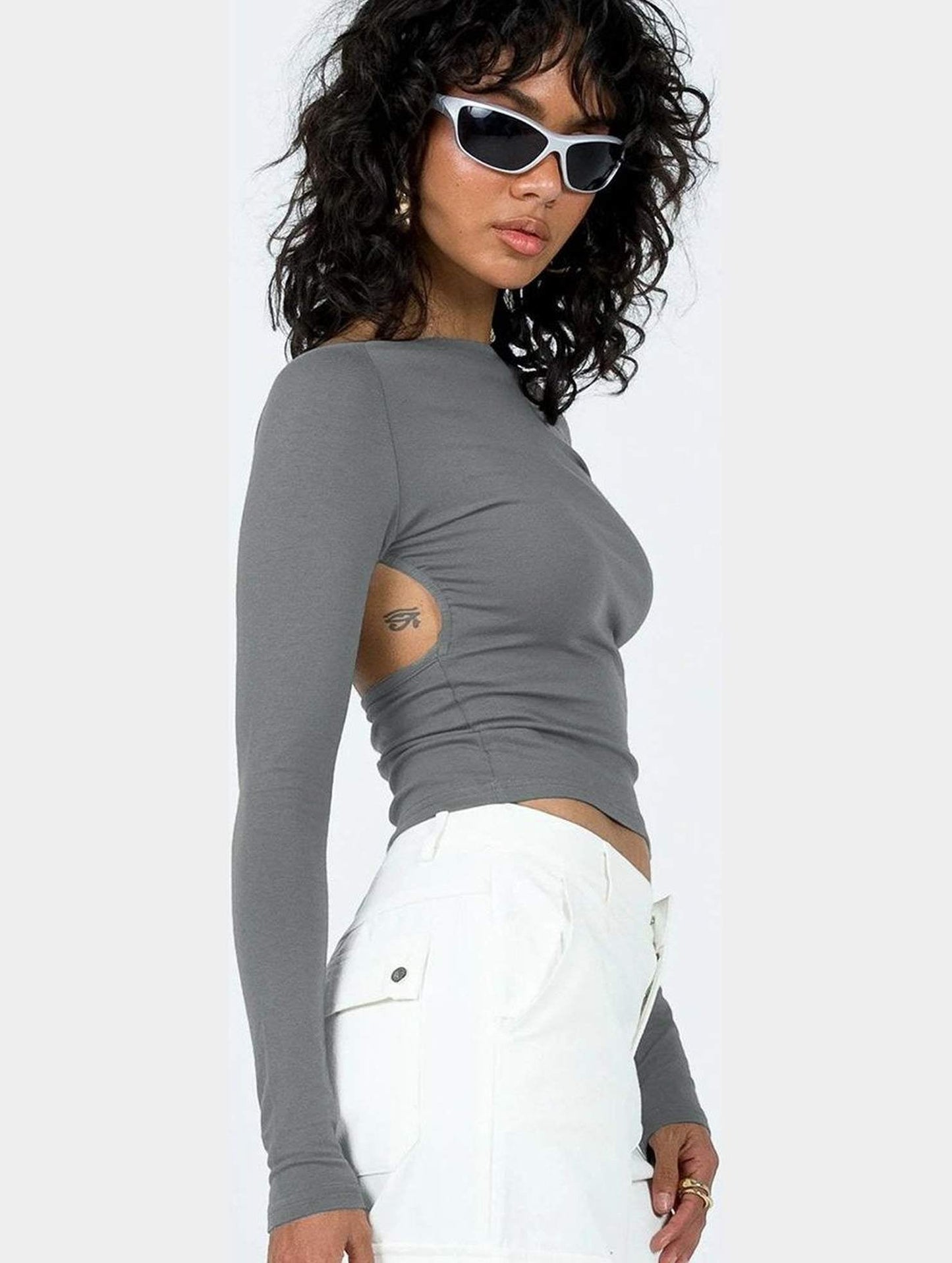 WOMEN LONG SLEEVE BACKLESS TIGHT T SHIRT