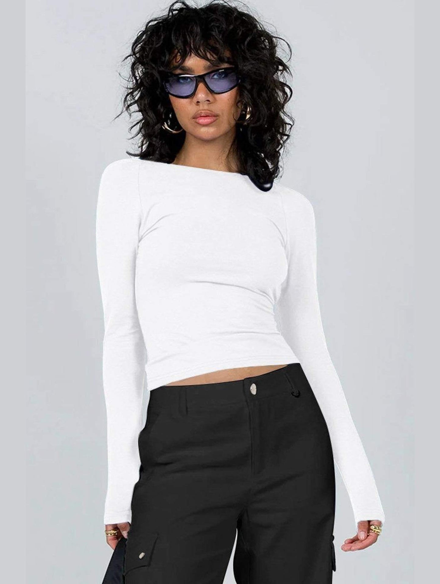 WOMEN LONG SLEEVE BACKLESS TIGHT T SHIRT