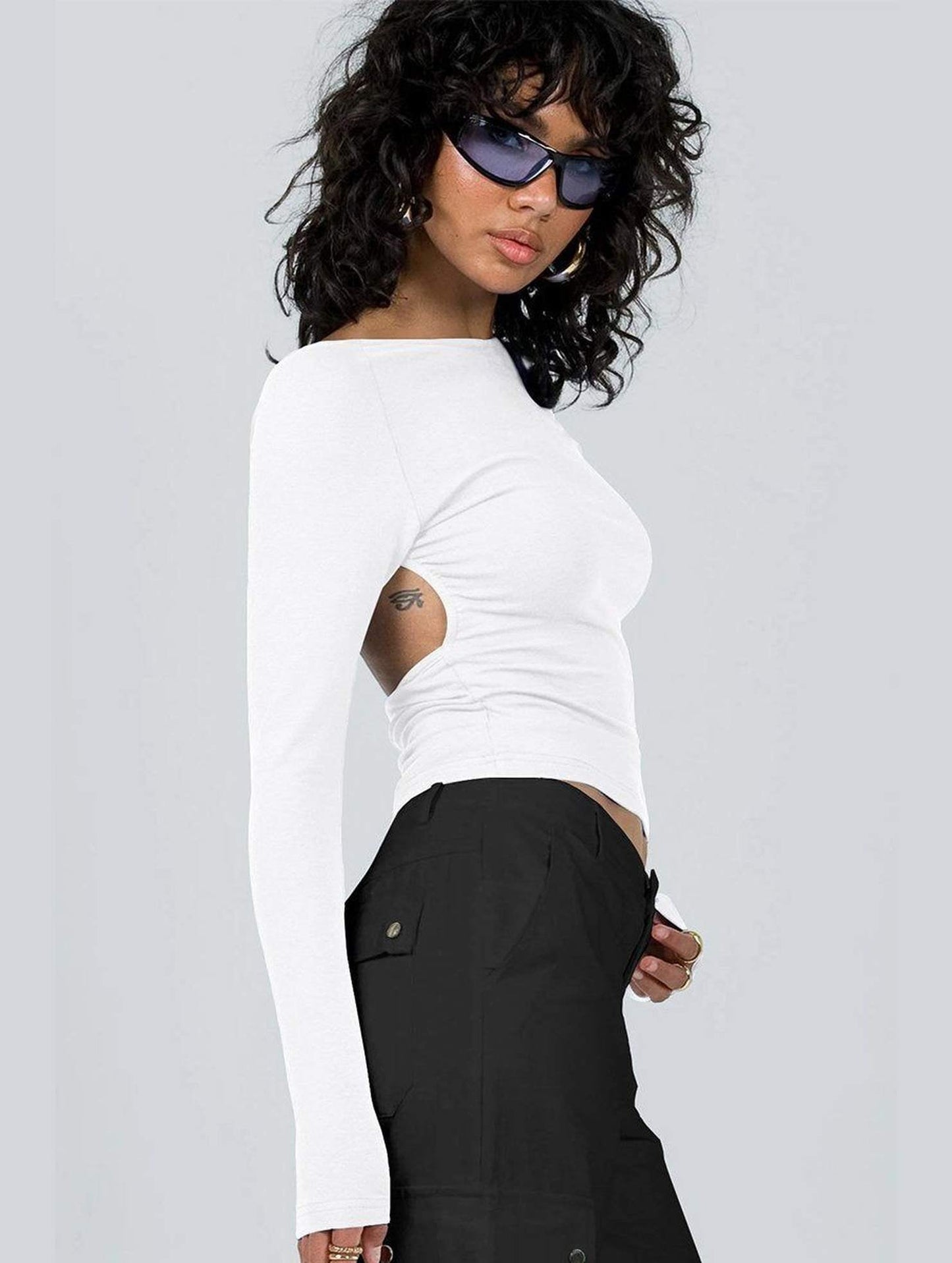 WOMEN LONG SLEEVE BACKLESS TIGHT T SHIRT
