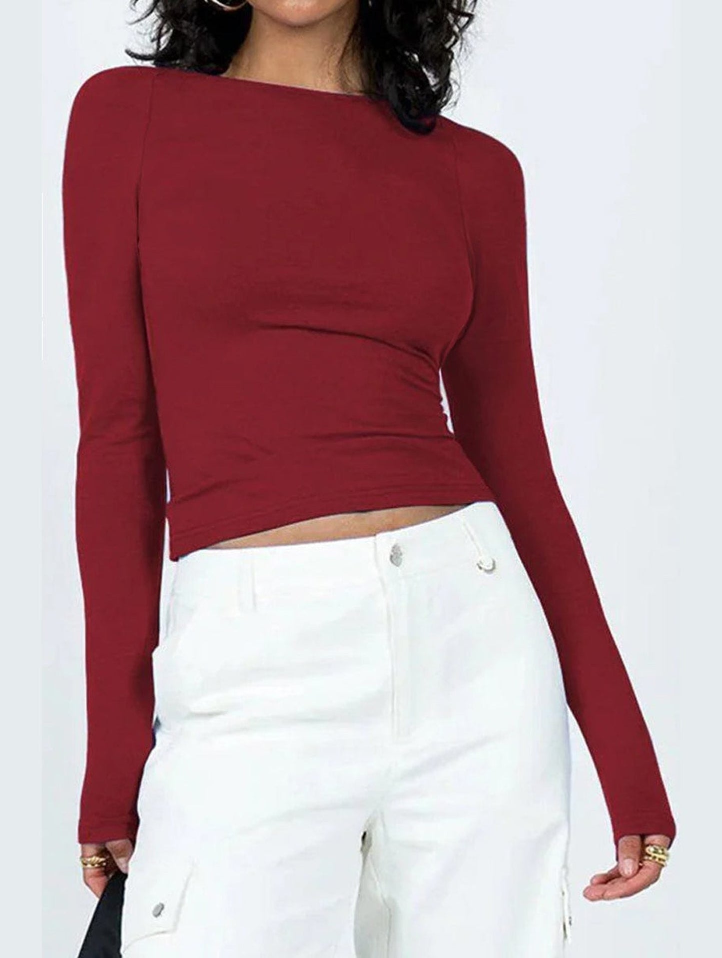 WOMEN LONG SLEEVE BACKLESS TIGHT T SHIRT