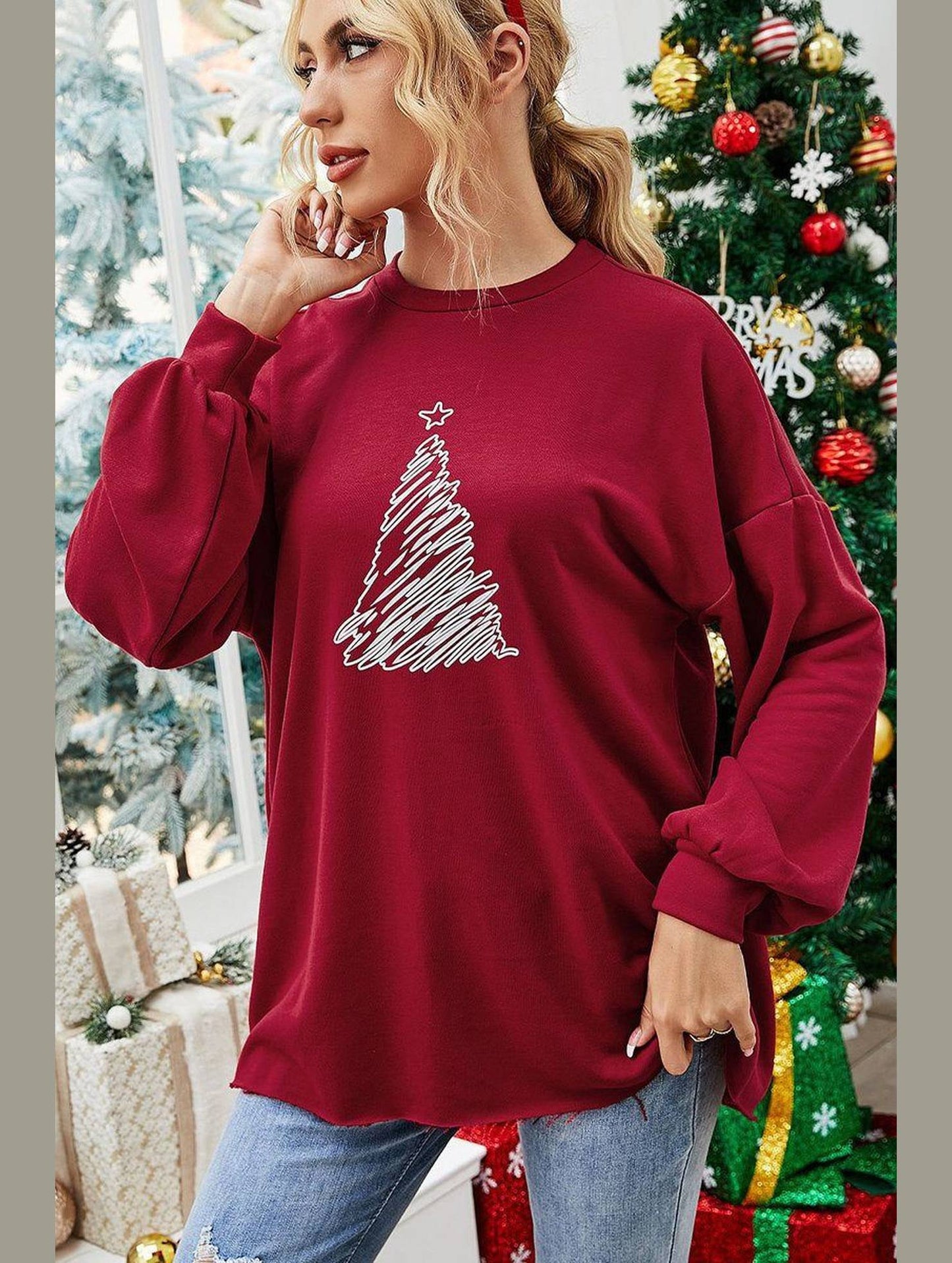 OVERSIZED CREW NECK PRINTING PULLOVER JUMPER TOP