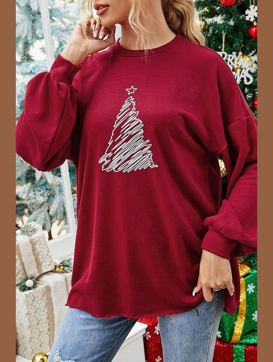 OVERSIZED CREW NECK PRINTING PULLOVER JUMPER TOP