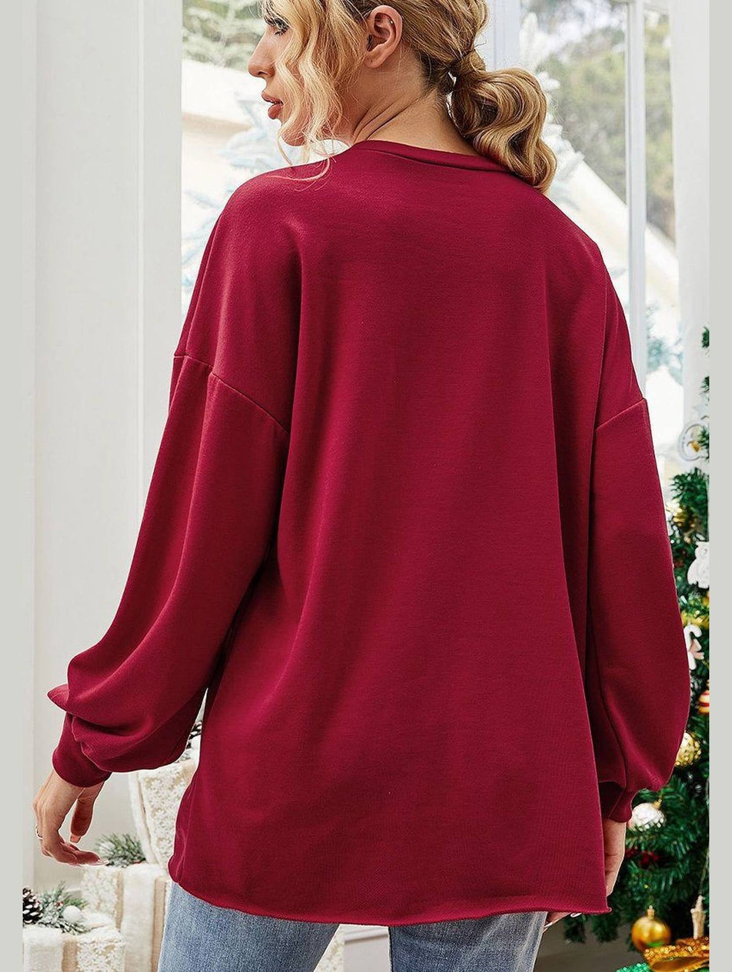 OVERSIZED CREW NECK PRINTING PULLOVER JUMPER TOP