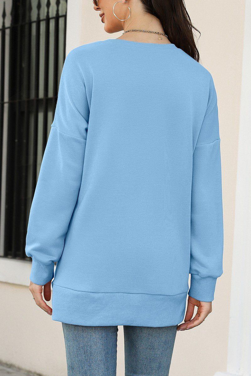 WOMEN CREW NECK LONG LENGTH PULLOVER TOP