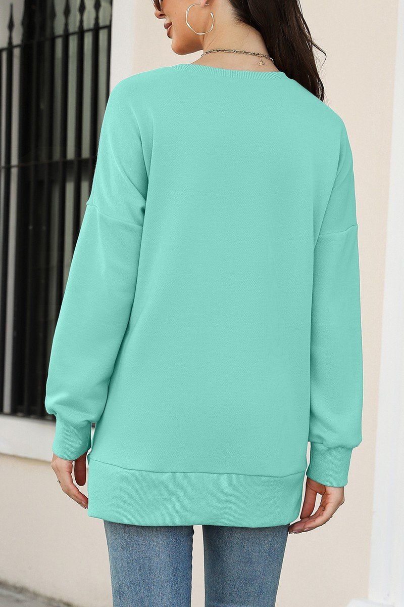 WOMEN CREW NECK LONG LENGTH PULLOVER TOP
