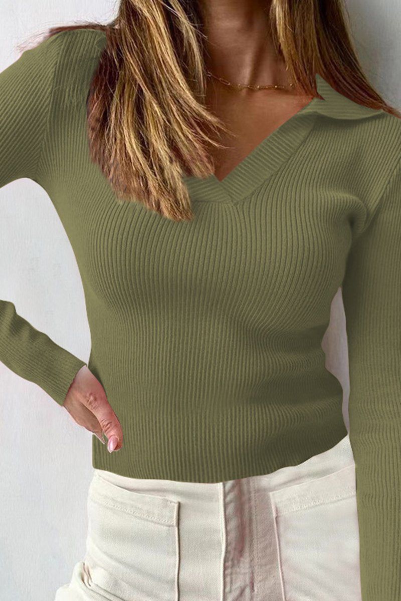 WOMEN CORDUROY POLO NECK LONG SLEEVE TIGHT TEE