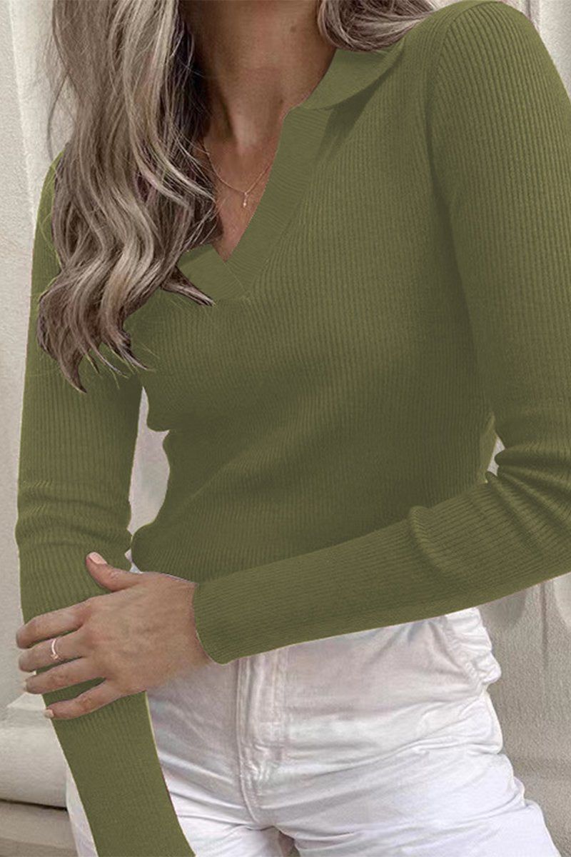 WOMEN CORDUROY POLO NECK LONG SLEEVE TIGHT TEE