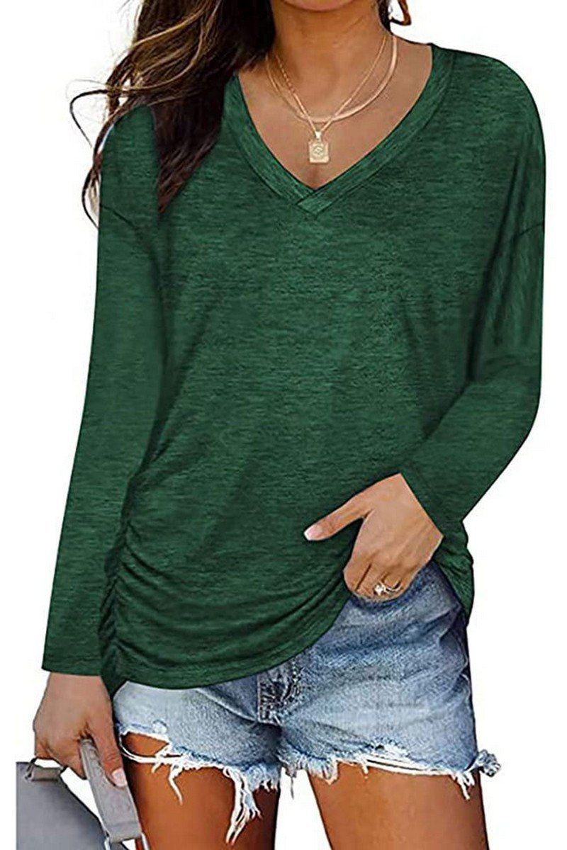 WOMEN RIBBED V NECK LIGHTWEIGHT COMFY TEE SHIRT