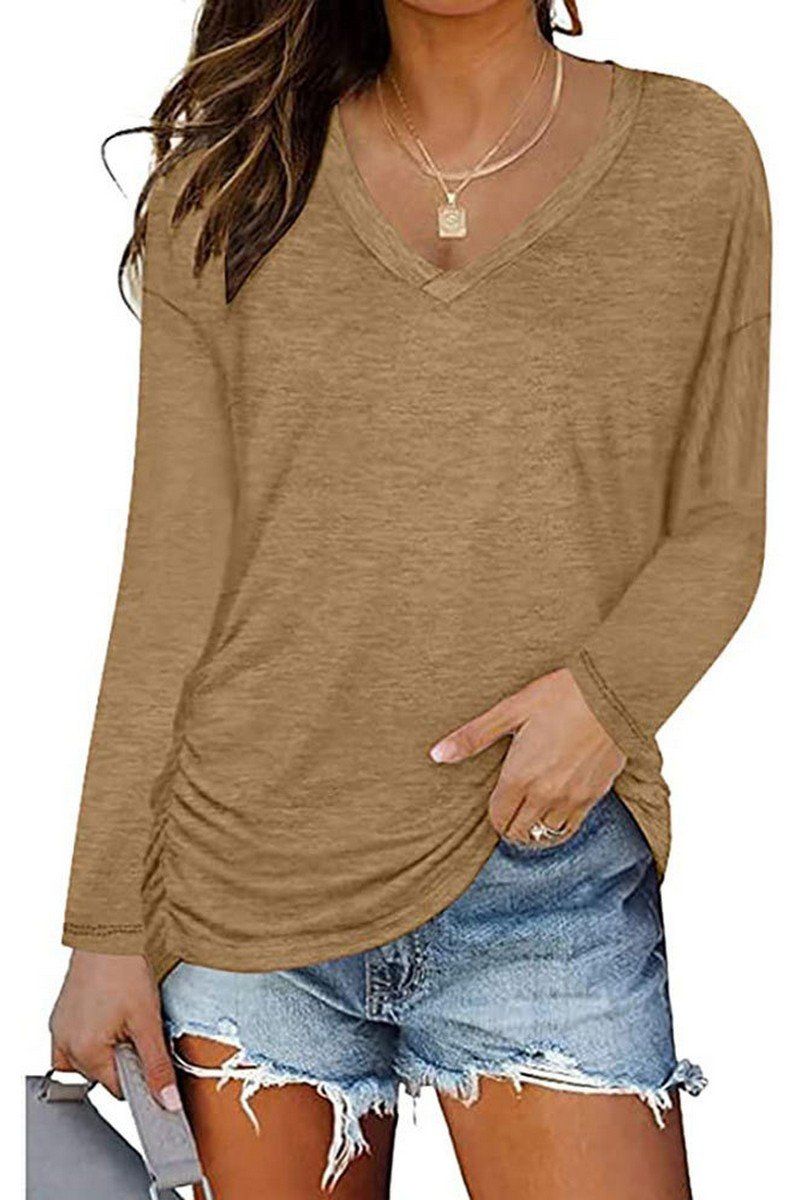 WOMEN RIBBED V NECK LIGHTWEIGHT COMFY TEE SHIRT