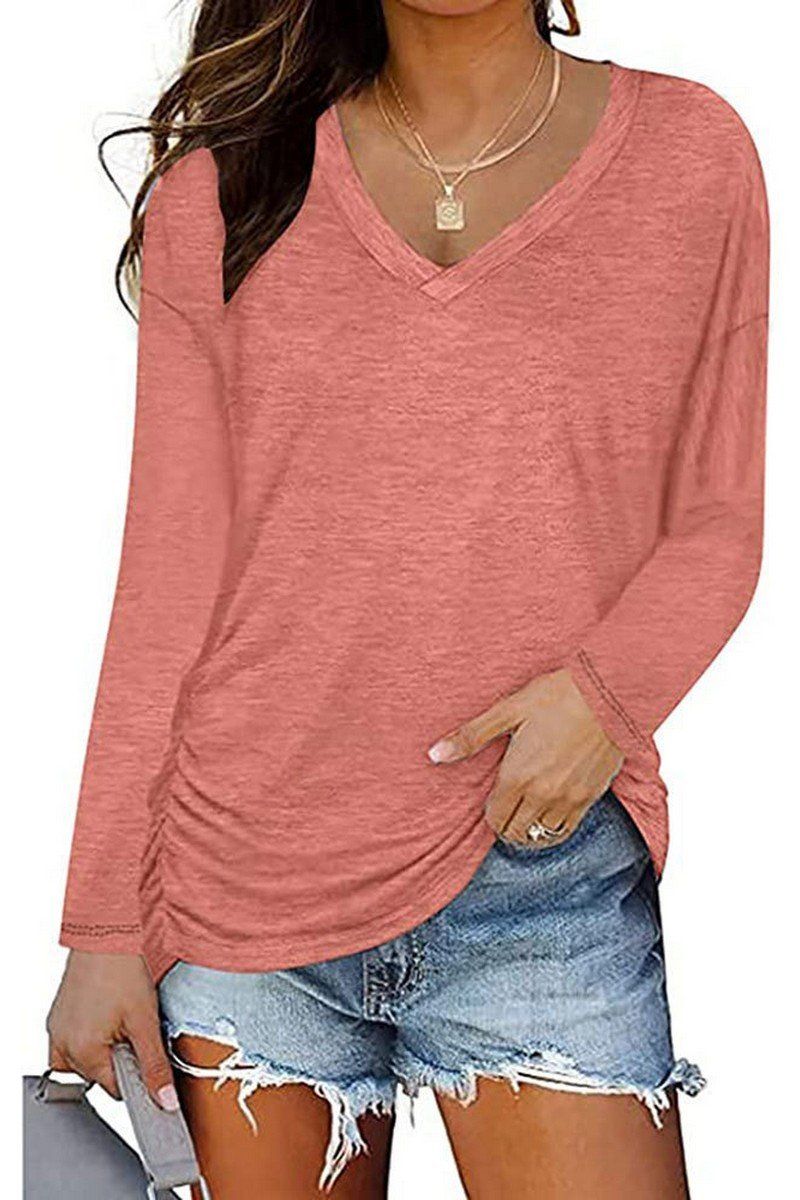 WOMEN RIBBED V NECK LIGHTWEIGHT COMFY TEE SHIRT