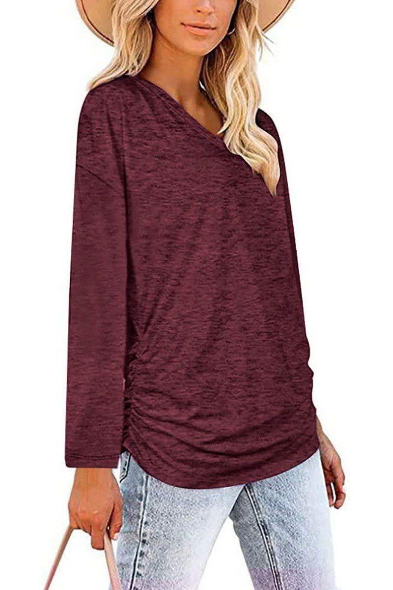 WOMEN RIBBED V NECK LIGHTWEIGHT COMFY TEE SHIRT