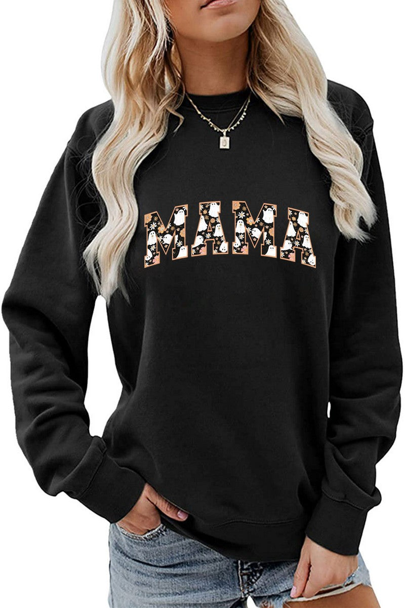 WOMEN HALLOWEEN MAMA PRINTING LONG SLEEVE TEE