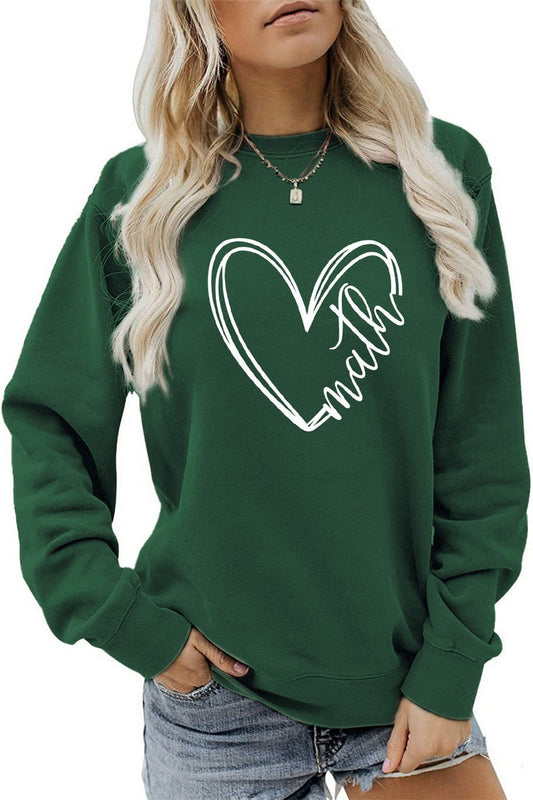 WOMEN HEART PRINTING CASUAL ROUND NECK PULLOVER