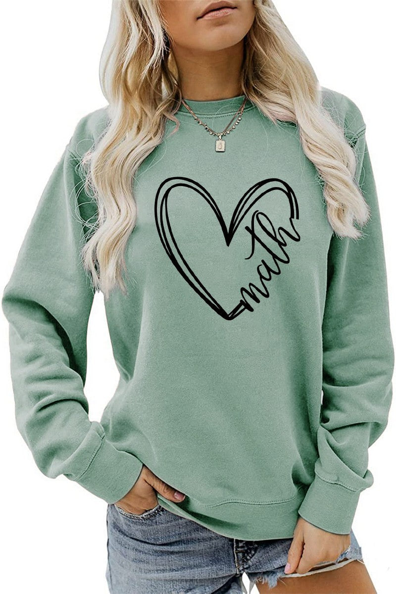 WOMEN HEART PRINTING CASUAL ROUND NECK PULLOVER