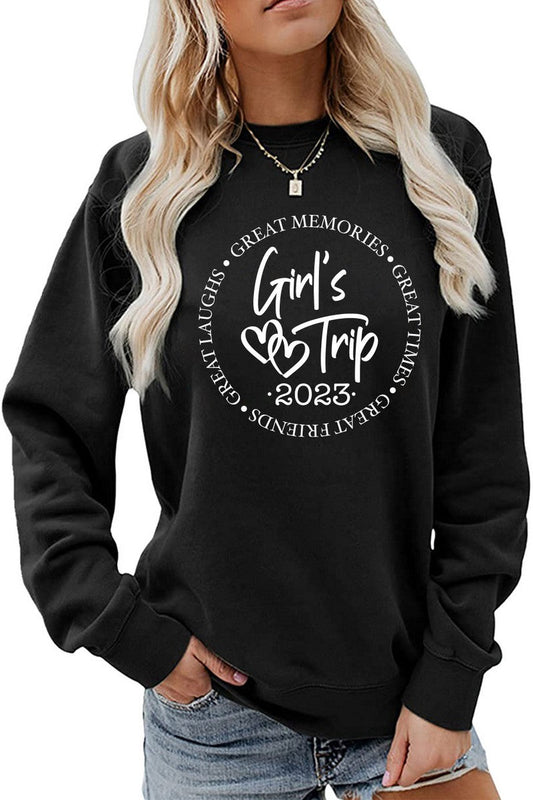 WOMEN GIRLS TRIP LETTERING PRINT T SHIRT