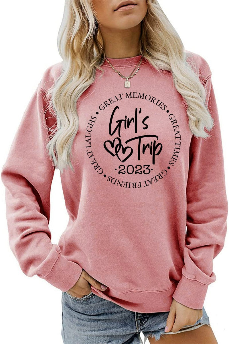 WOMEN GIRLS TRIP LETTERING PRINT T SHIRT