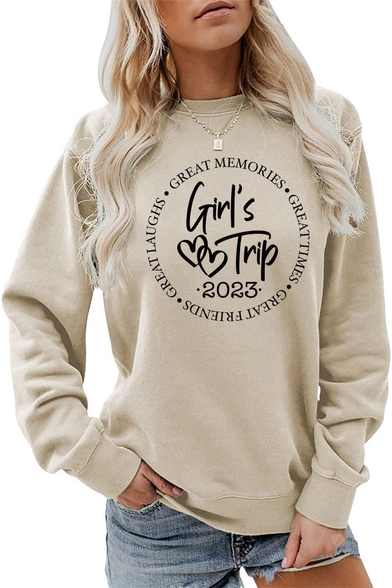 WOMEN GIRLS TRIP LETTERING PRINT T SHIRT