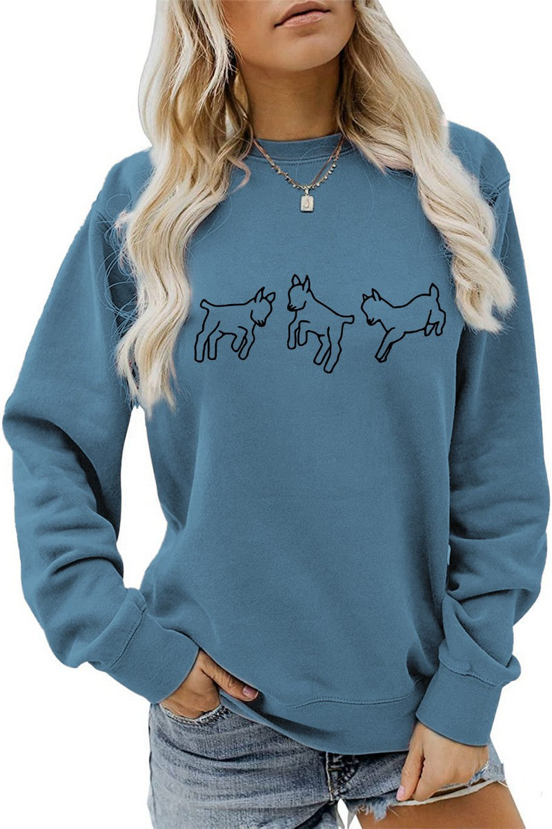WOMEN CUTE PRINTING LONG SLEEVE FW PULLOVER TEE