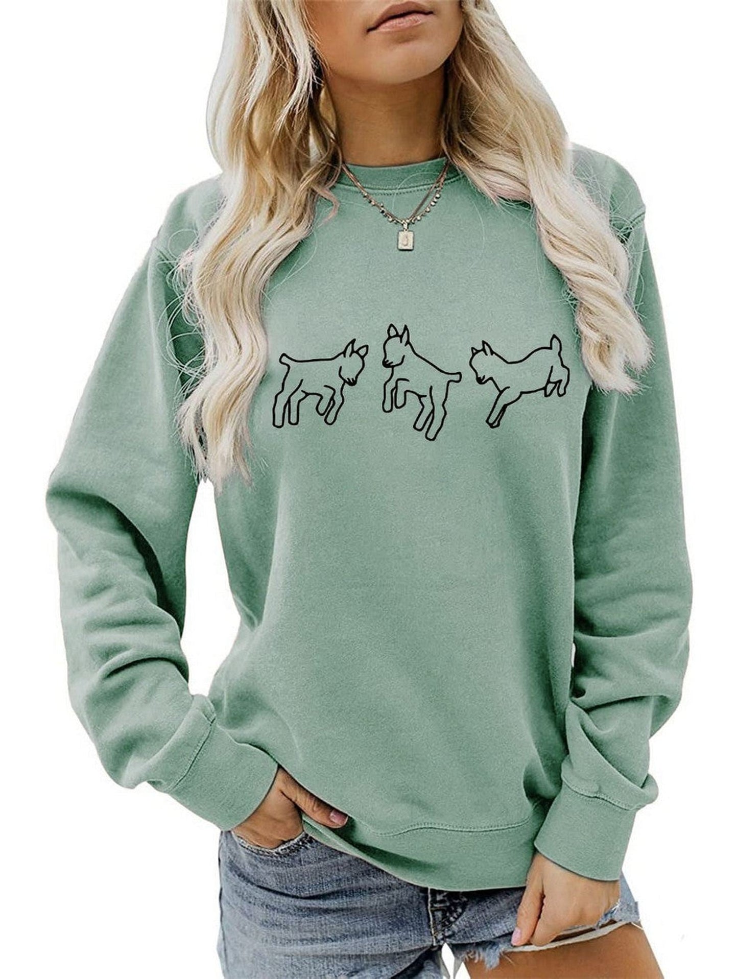 WOMEN CUTE PRINTING LONG SLEEVE FW PULLOVER TEE