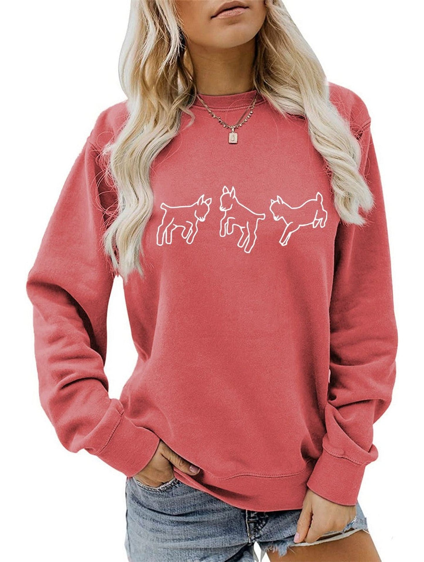 WOMEN CUTE PRINTING LONG SLEEVE FW PULLOVER TEE