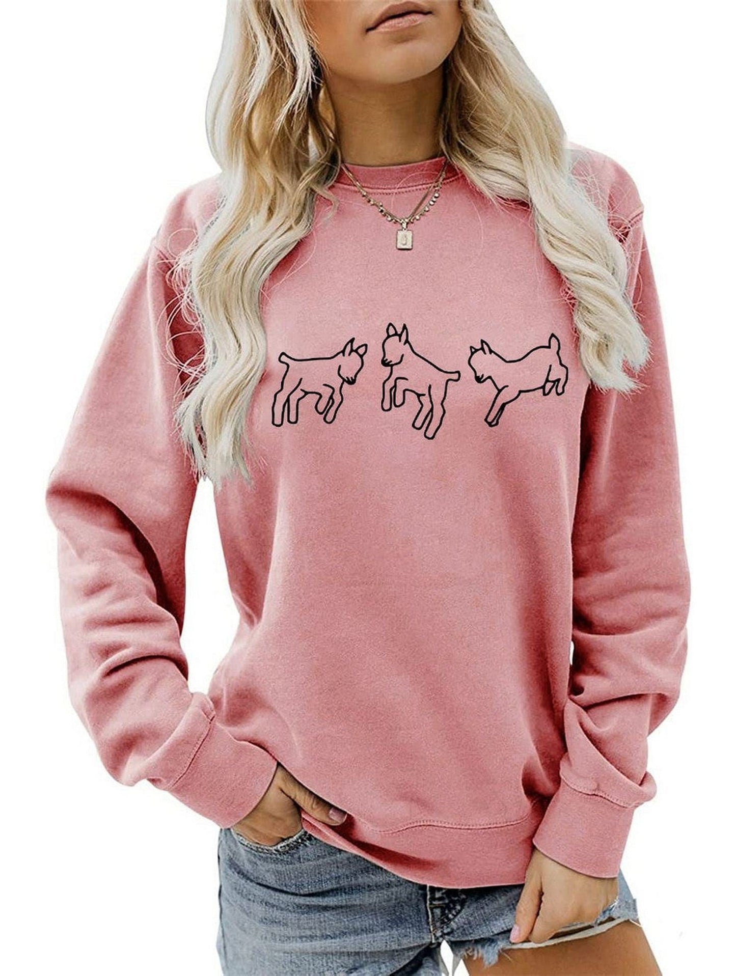 WOMEN CUTE PRINTING LONG SLEEVE FW PULLOVER TEE