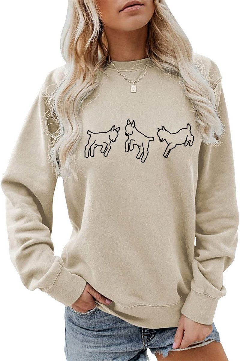 WOMEN CUTE PRINTING LONG SLEEVE FW PULLOVER TEE