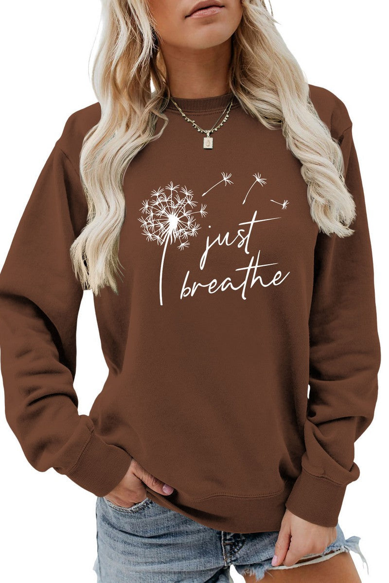 WOMEN DANDELION AND LETTER PRINTING PULLOVER