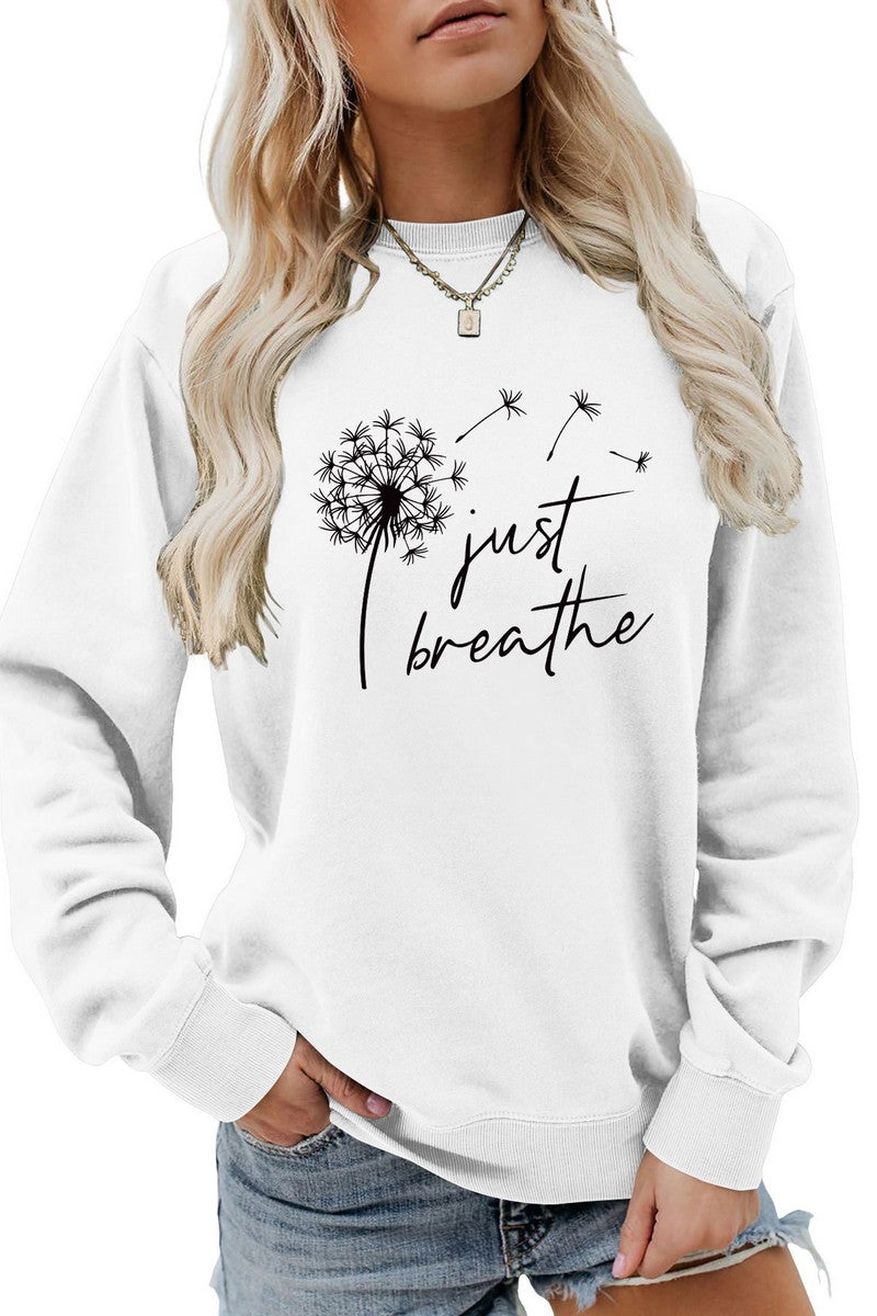 WOMEN DANDELION AND LETTER PRINTING PULLOVER
