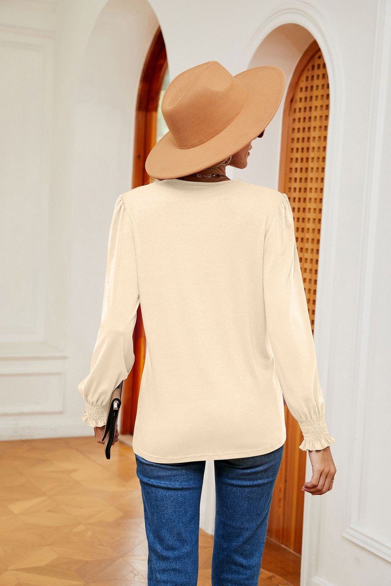 WOMEN GUIPURE LACE TRIM LONG SLEEVE CASUAL BLOUSE