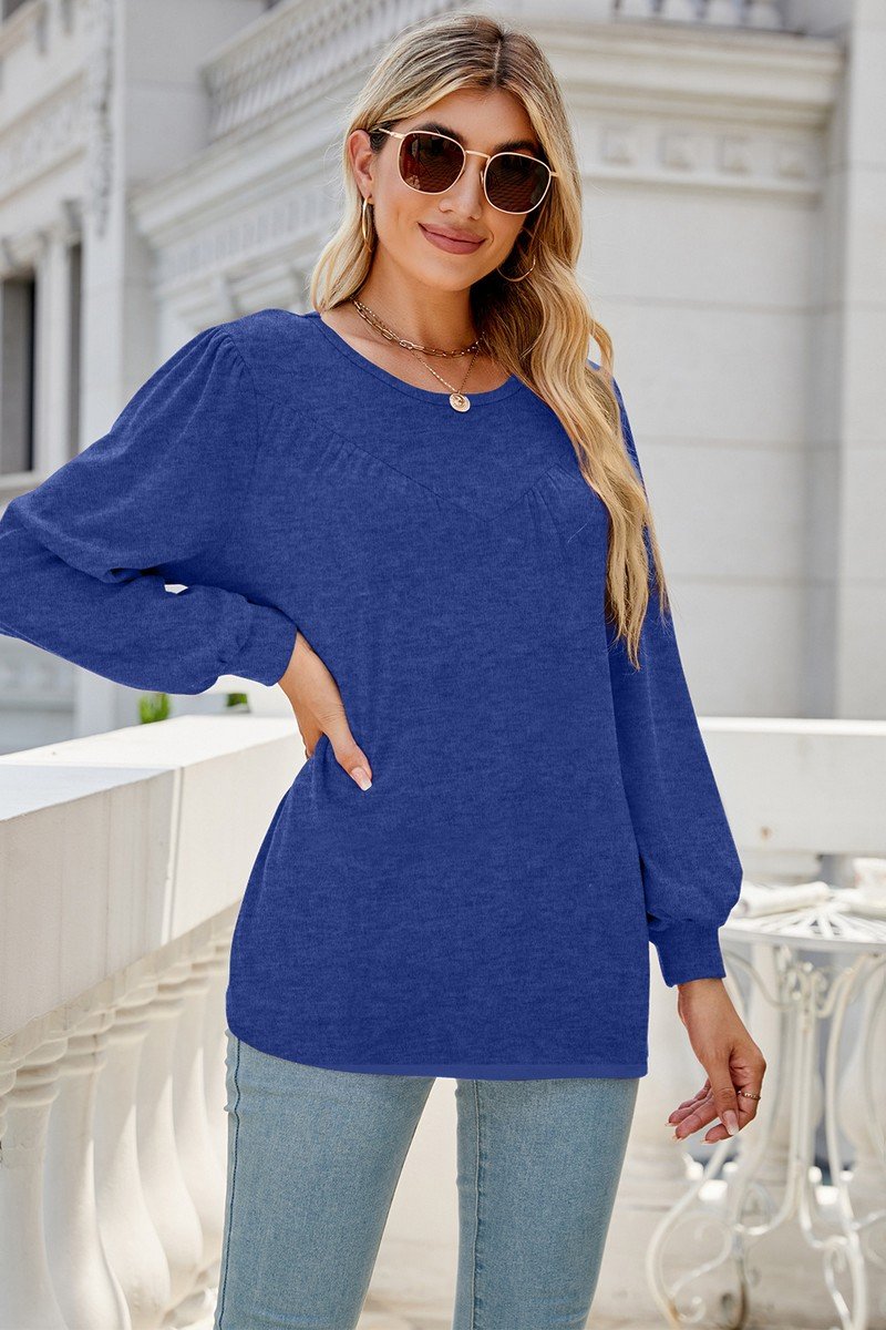 WOMEN LONG SLEEVE ROUND NECK BASIC SOLID T SHIRT