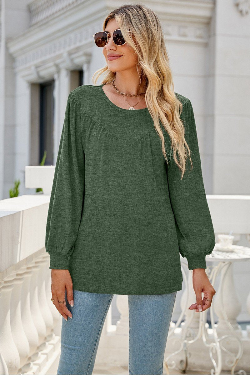 WOMEN LONG SLEEVE ROUND NECK BASIC SOLID T SHIRT