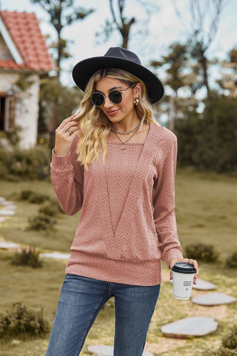 WOMEN TWIST CABLE STITCHED LONG SLEEVE TEE