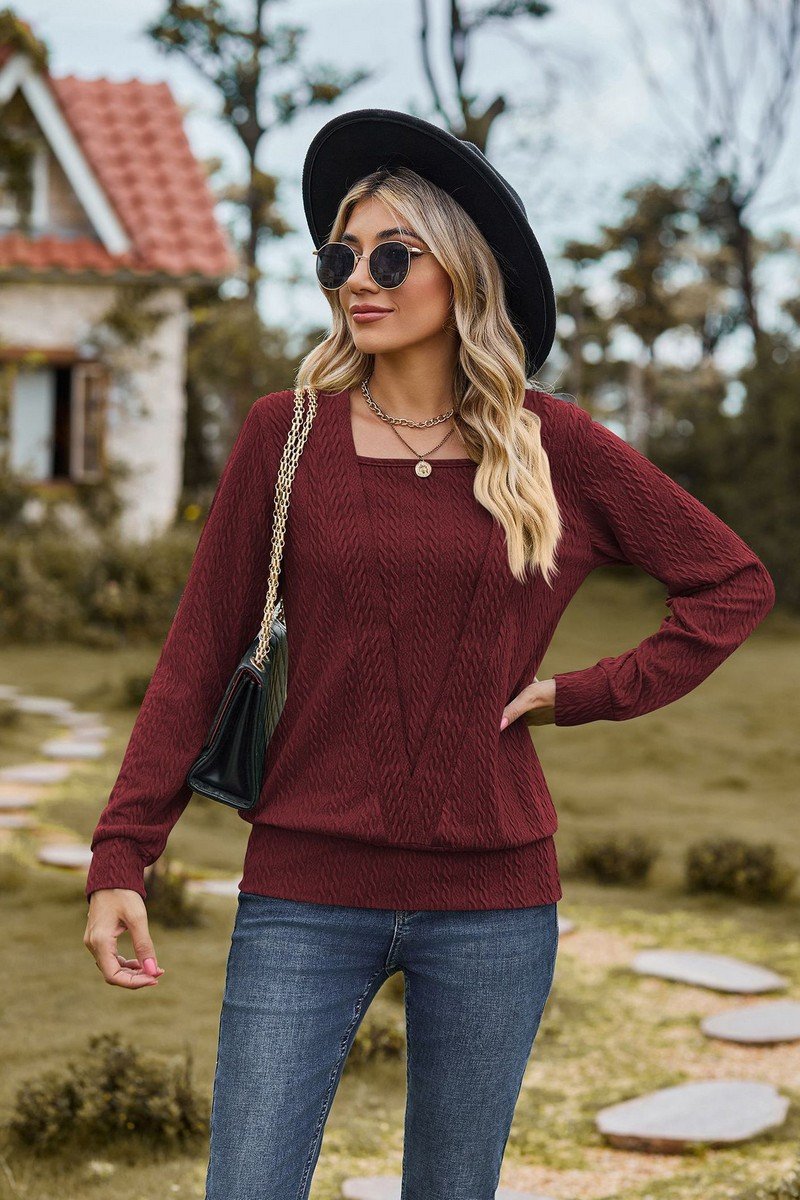 WOMEN TWIST CABLE STITCHED LONG SLEEVE TEE