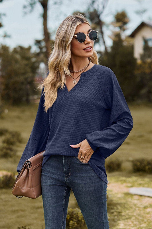 WOMEN V NECK LONG SLEEVE LOOSE FIT CASUAL TOP