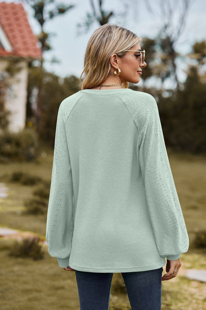 WOMEN V NECK LONG SLEEVE LOOSE FIT CASUAL TOP