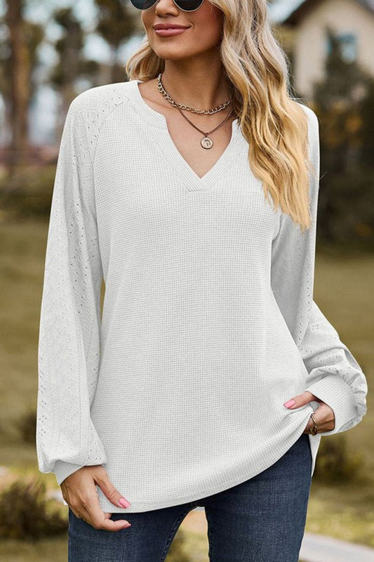 WOMEN V NECK LONG SLEEVE LOOSE FIT CASUAL TOP