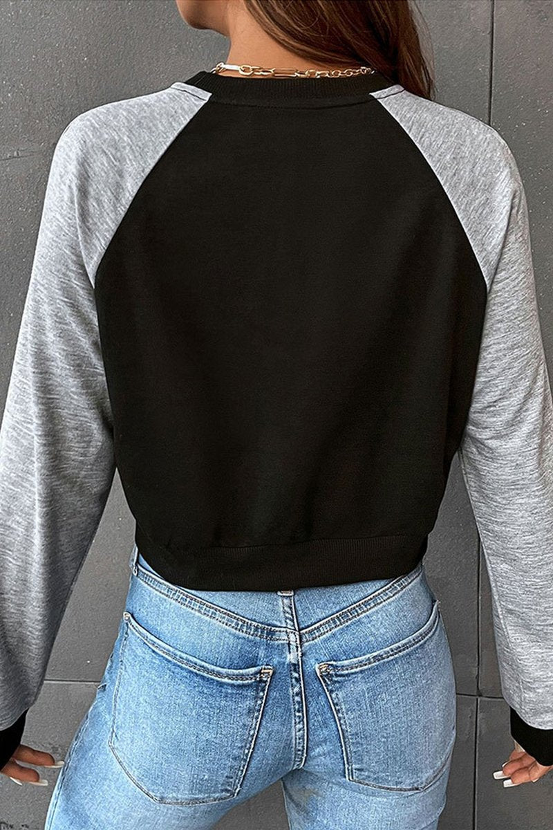 WOMEN COLOR BLOCK SLEEVED CROP DAILY T SHIRT